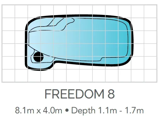 A Drawing Of A Swimming Pool With The Words Freedom 8 On It — Fibreglass Pools in Newcastle, NSW
