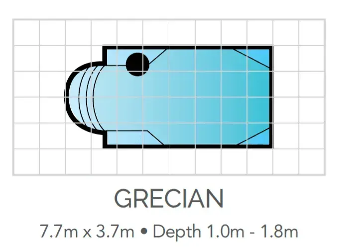 A Drawing Of A Swimming Pool With The Words Grecian On It — Fibreglass Pools in Newcastle, NSW