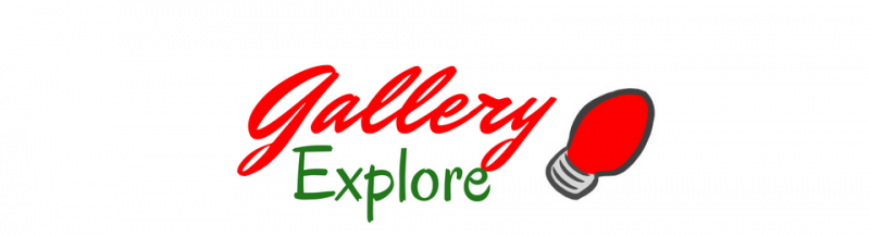 Gallery Explore logo with red and green text and a red magnifying glass icon