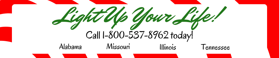 Logo for “Light Up Your Life!” with phone number 501-600-5376 and Arkansas locations listed.