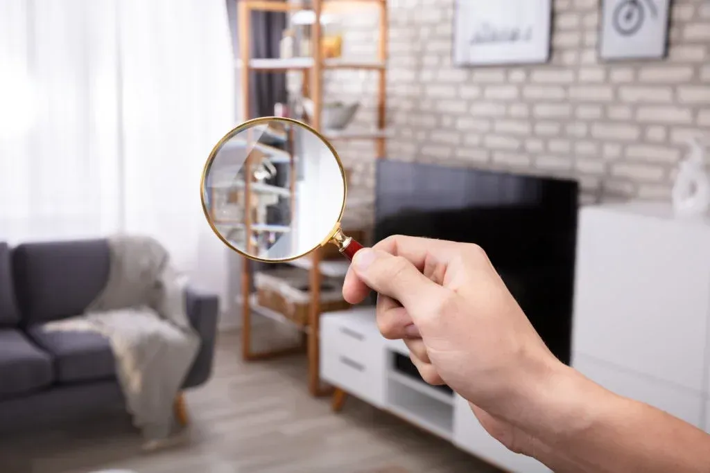 magnifying glass looking into an apartment for inspections