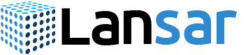 A blue and black logo for a company called LANSAR