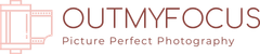 Logo of Out My Focus photography, featuring a film camera icon and text 
