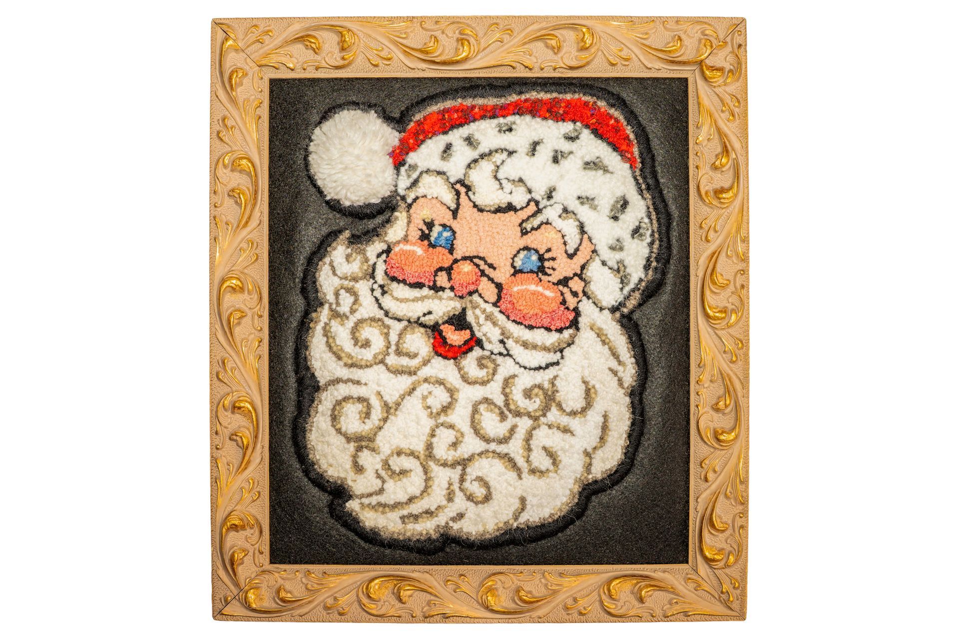 Santa Claus mosaic portrait in a decorative frame.