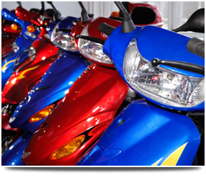 Blue and red scooters 