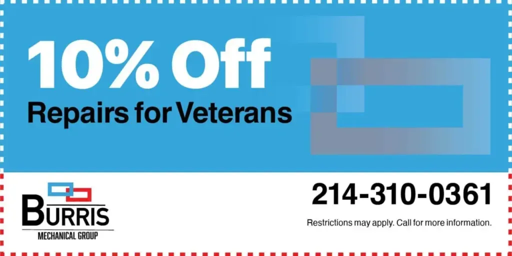A coupon that says 10 % off repairs for veterans