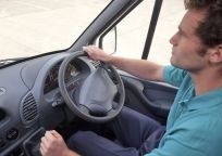 A man at the steeringwheel