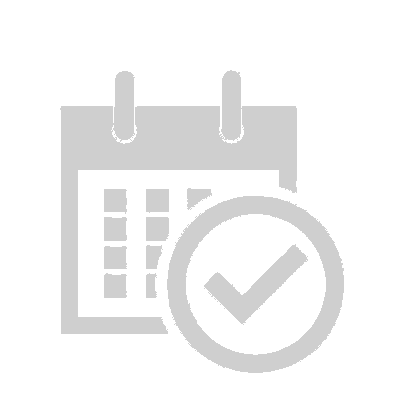 一個灰色的日曆圖標，圓圈內有一個勾勾。