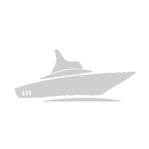 一艘朝右的淺灰色遊艇輪廓，背景是純白色。