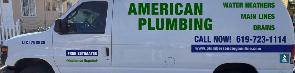 The logo for american plumbing co. has four gold stars on it.