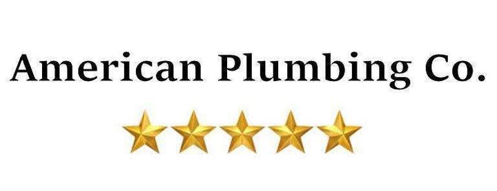 The logo for american plumbing co. has four gold stars on it.