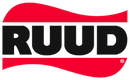 RUUD logo in black and red with wavy red bands above and below the text