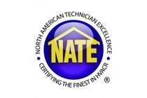 NATE logo with blue hexagon, yellow “NATE” text, and surrounding “North American Technician Excellence” text