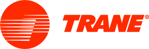 Trane logo in red with a circular red emblem and italic wordmark on a white background