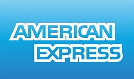 American Express logo in white text on a blue background