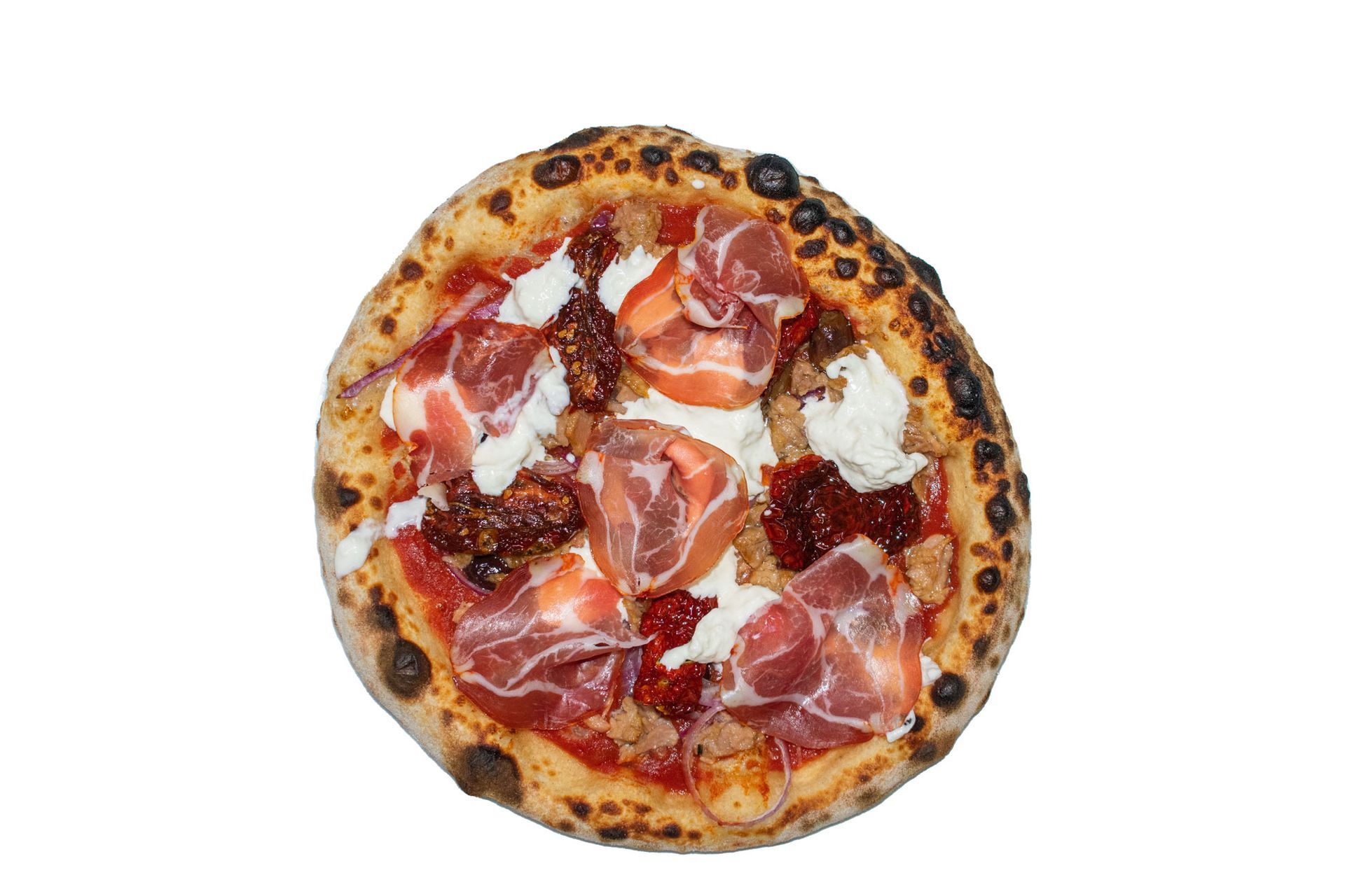 pizza con pancetta e pomodori secchi