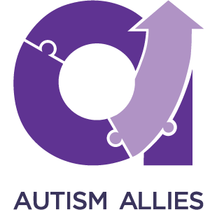 A logo for autism allies with a puzzle piece and an arrow