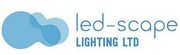 The logo for led-scape lighting ltd is blue and white.