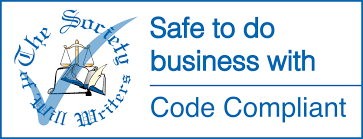 A sign that says safe to do business with code compliant