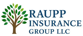 Logo of Raupp Insurance Group LLC with a tree graphic and text in a blue font.
