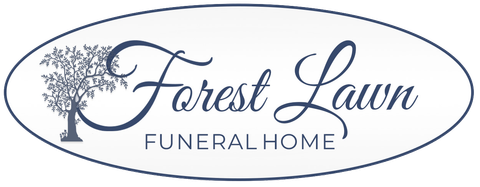 Forest Lawn Funeral Home logo with tree and cursive text in an oval.