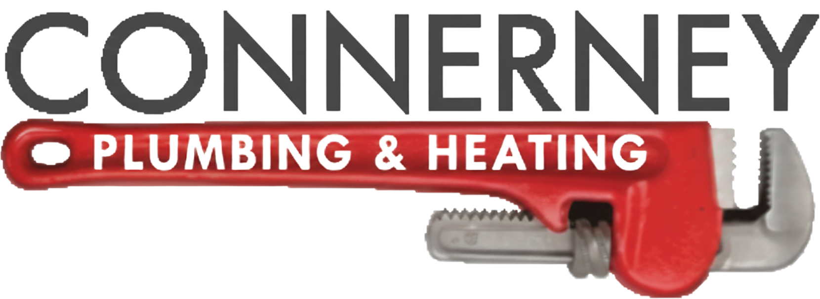 Connerney Plumbing & Heating logo: Red pipe wrench with