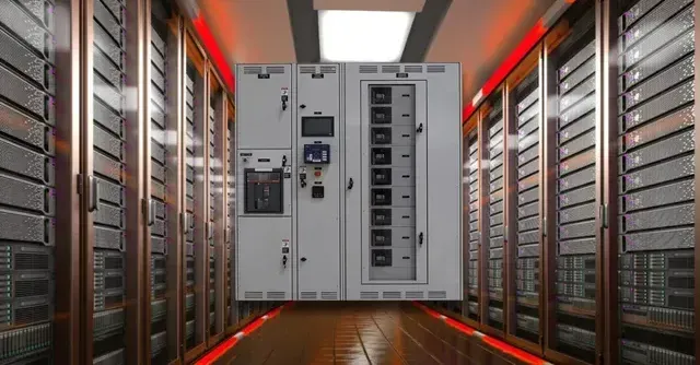 A gray electrical panel with a lot of electrical equipment on it.
