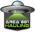 A logo for area 661 hauling with a flying saucer