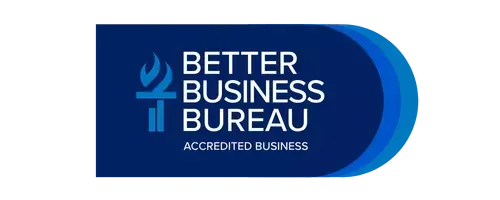 Better Business Bureau Accredited Business logo featuring a blue torch icon and text on a blue background.