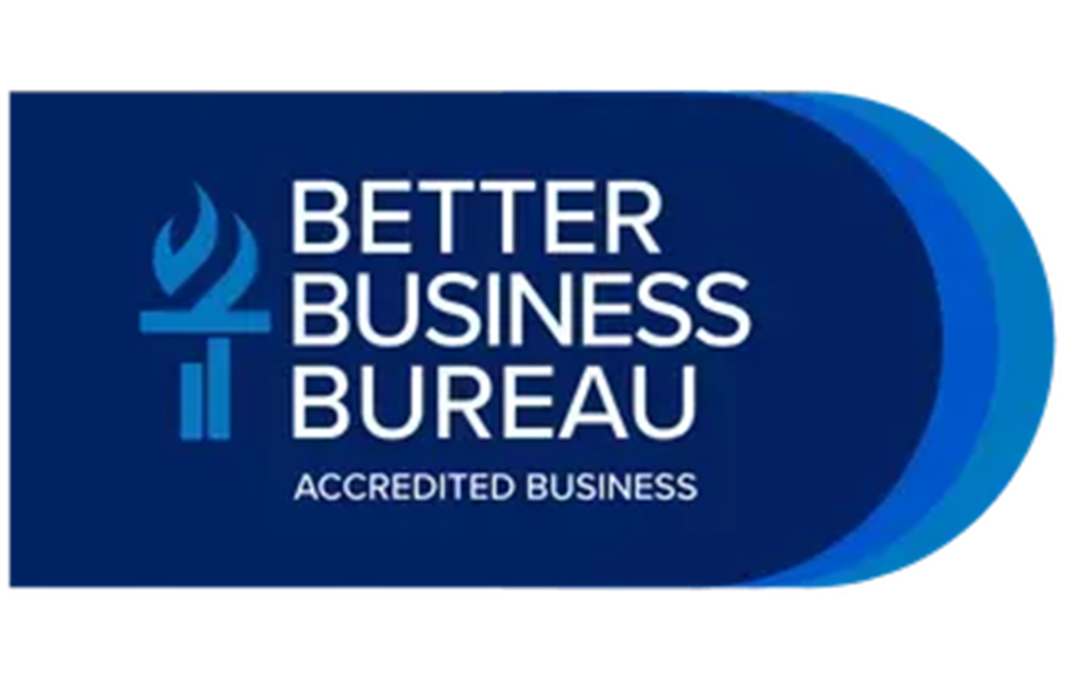 A blue sign that says accredited business on it