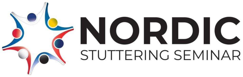 Logo for det nordiske stammingsseminaret. En stjerneform av fargerike stiliserte figurer med teksten «NORDIC STUTTERING SEMINAR».