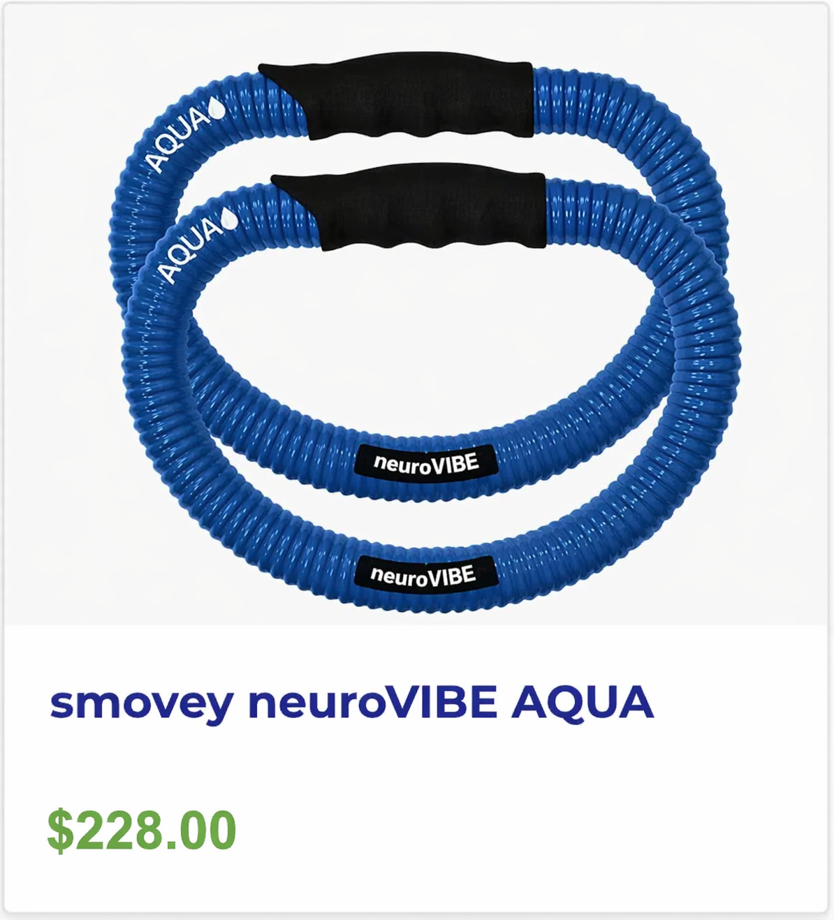 A pair of blue rings with black handles called smovey neurovibe aqua