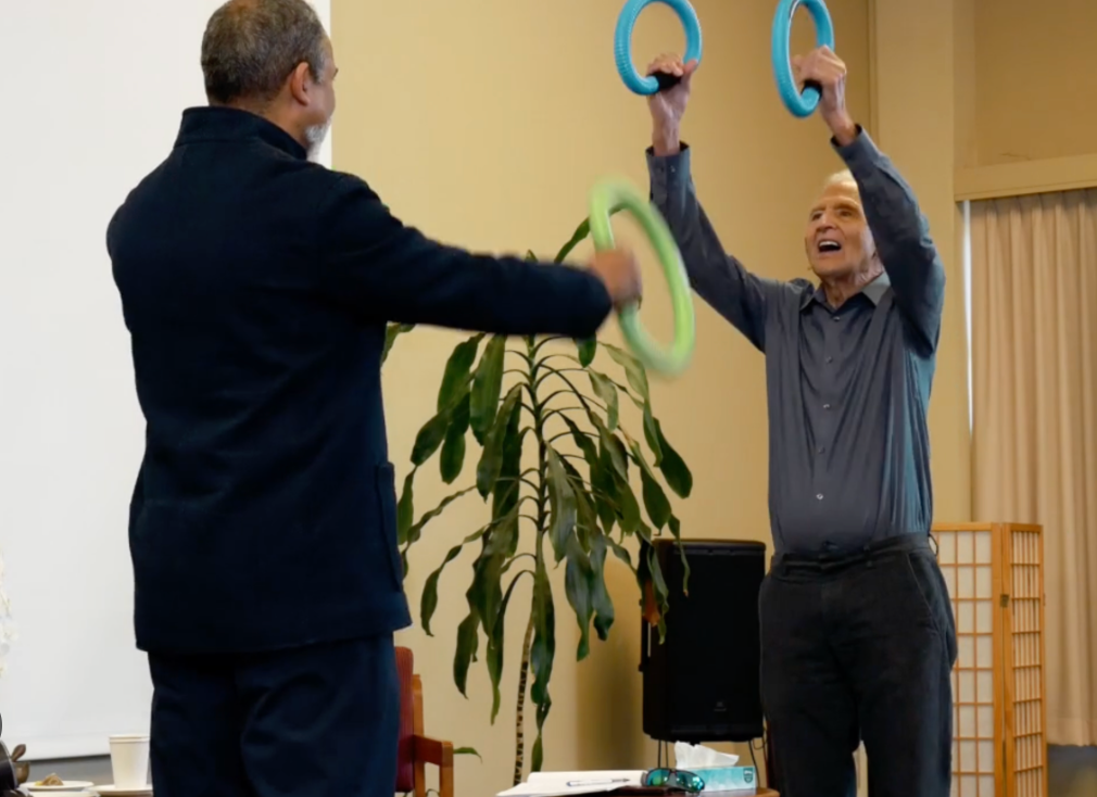 Smovey rings in motion showing the spiral track and steel balls