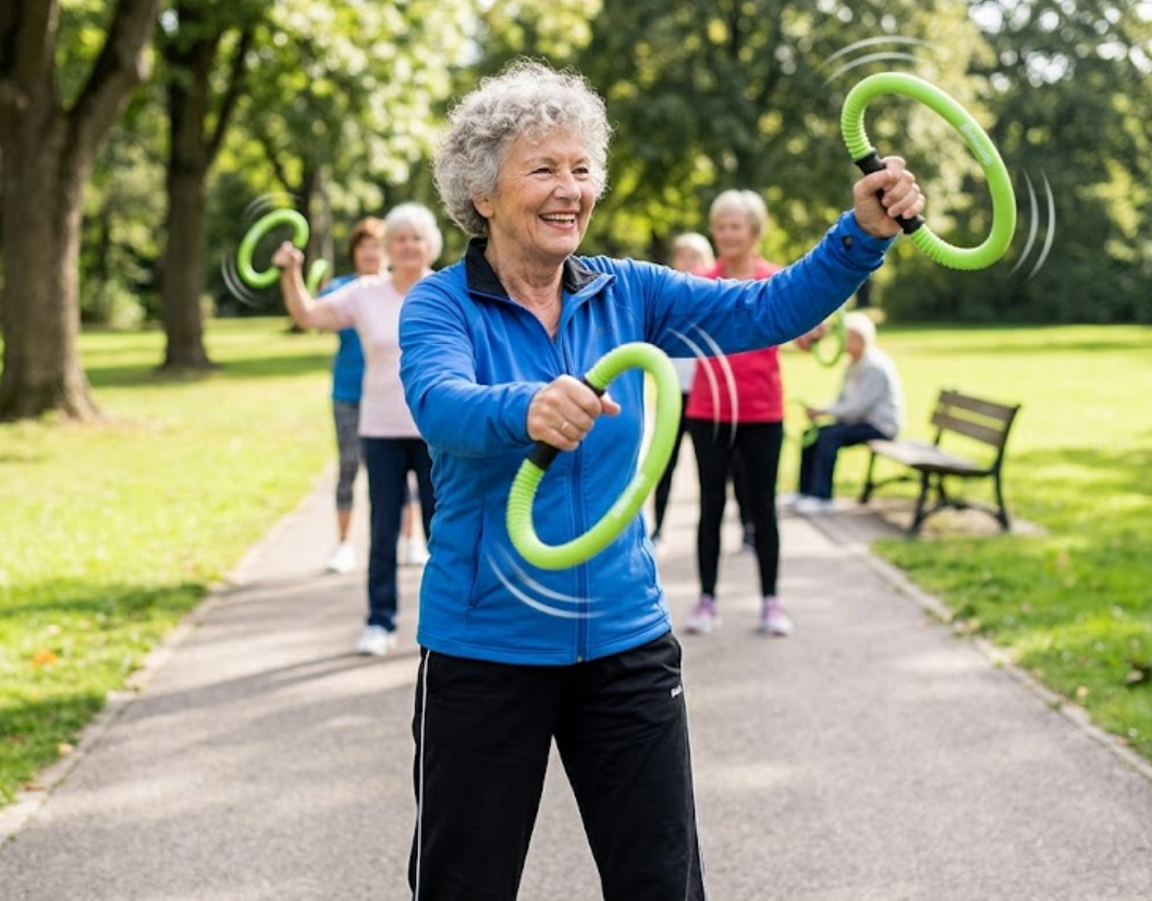 Person demonstrating exercise variation with Smovey rings