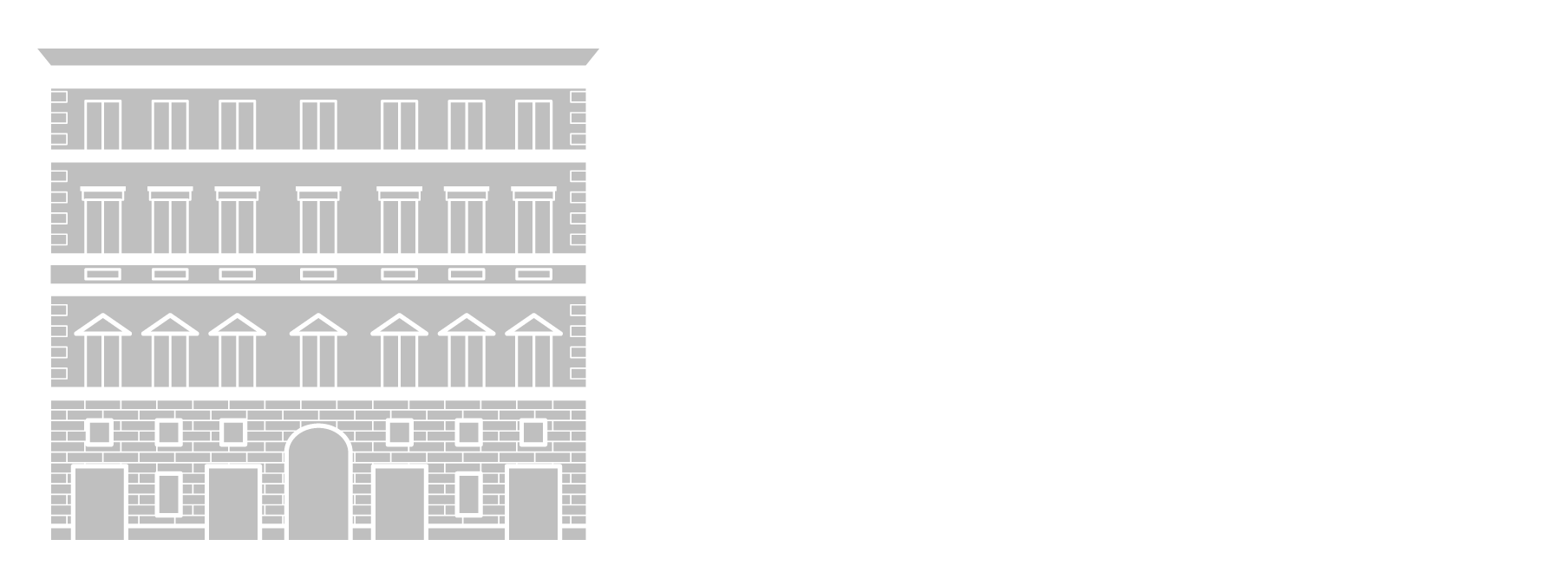 Stylized illustration of a multi-story building with architectural details.