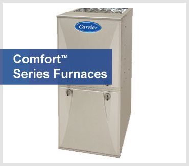 A carrier comfort series furnace is shown on a white background