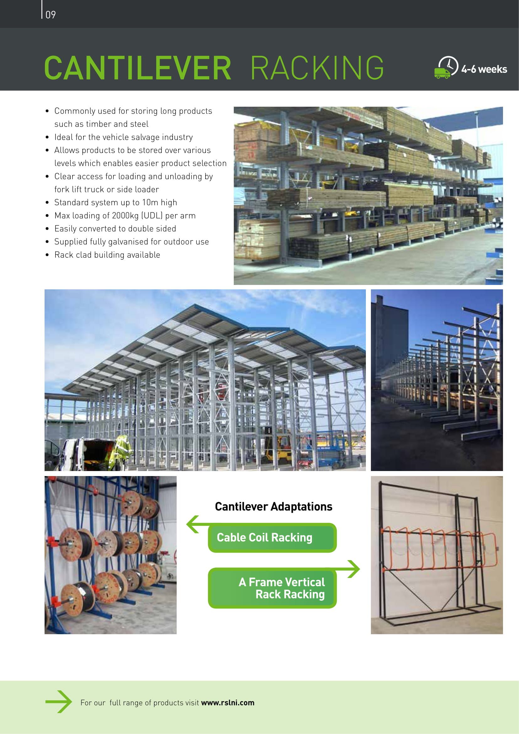 Cantilever racking brochure page