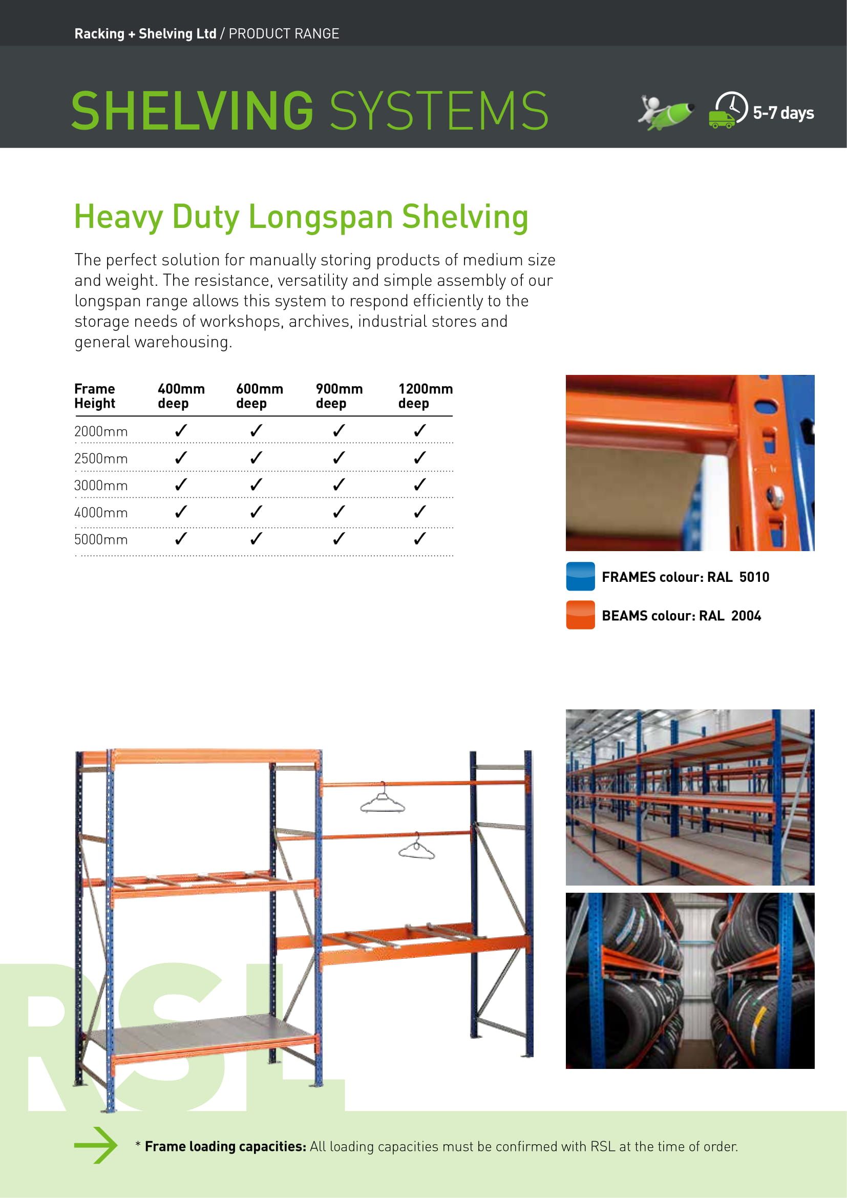 Shelving systems brochure page featuring heavy duty shelving