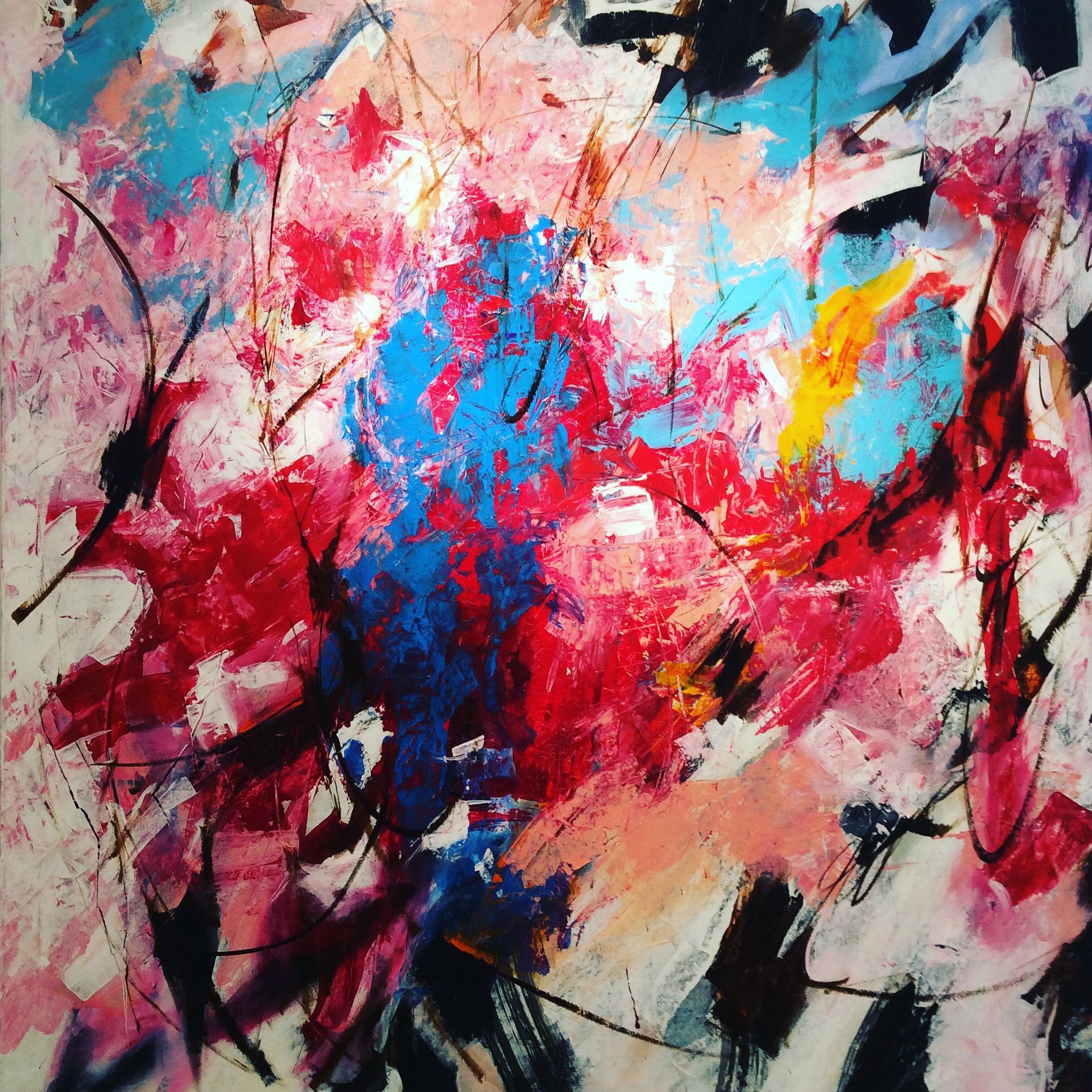 A painting with a lot of colors and brush strokes