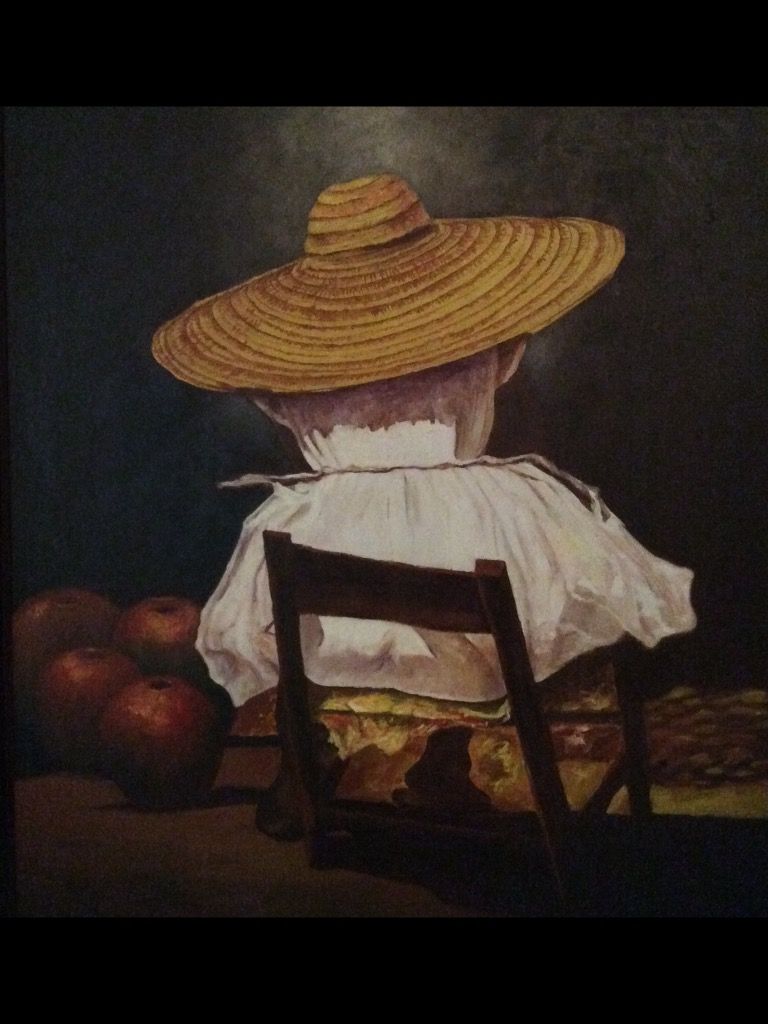 A painting of a woman wearing a straw hat