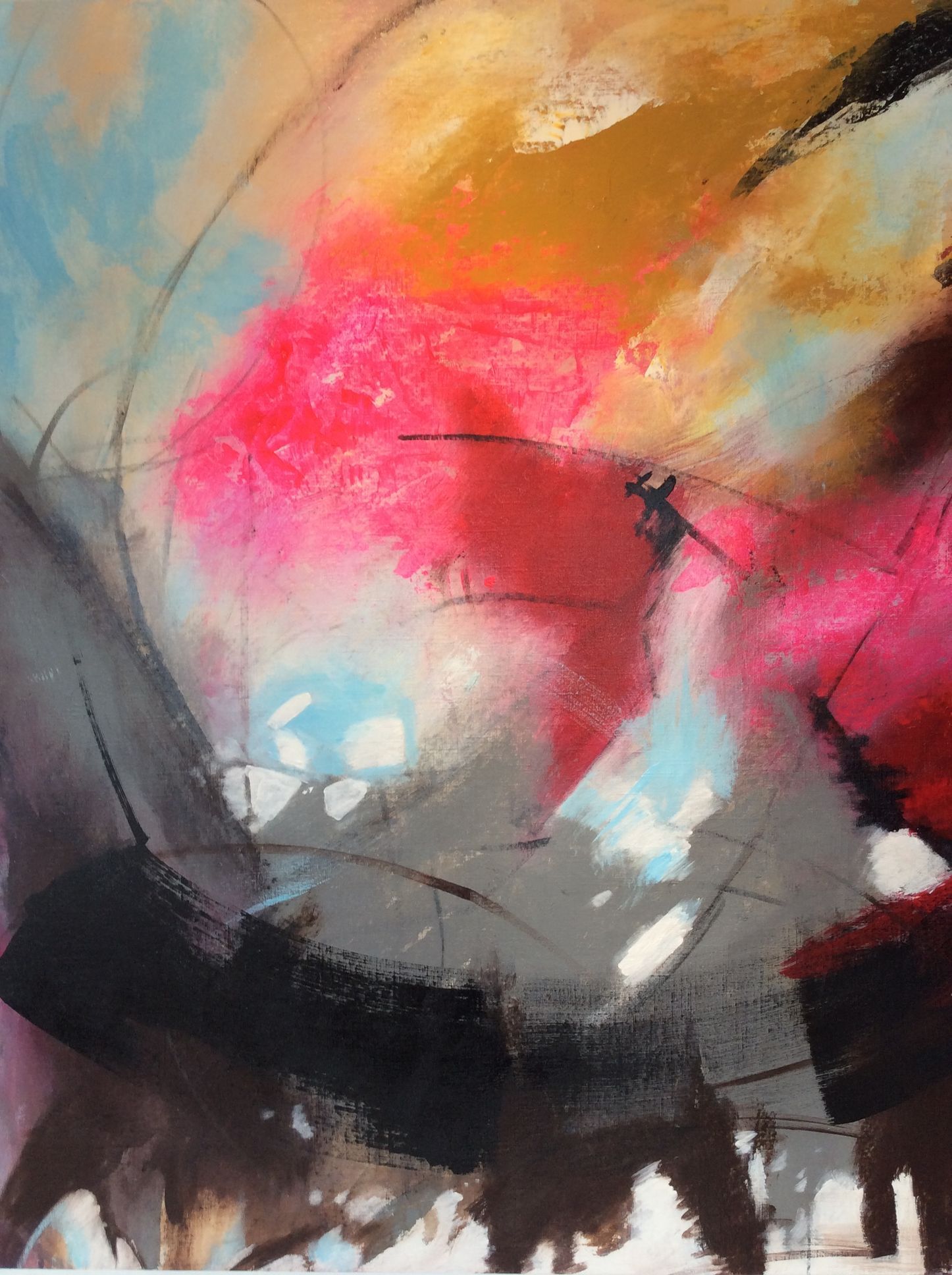 A close up of a painting with a lot of colors