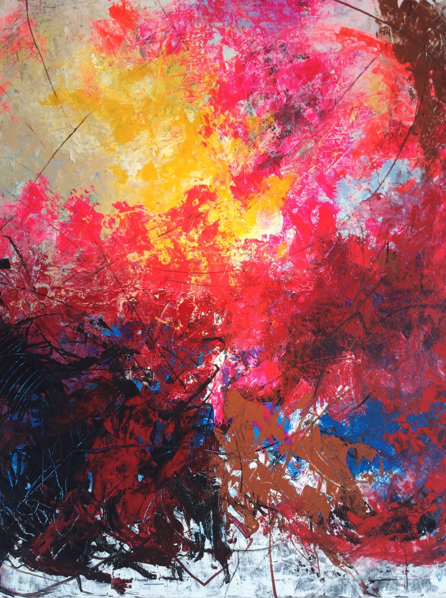 A close up of a painting with a lot of colors