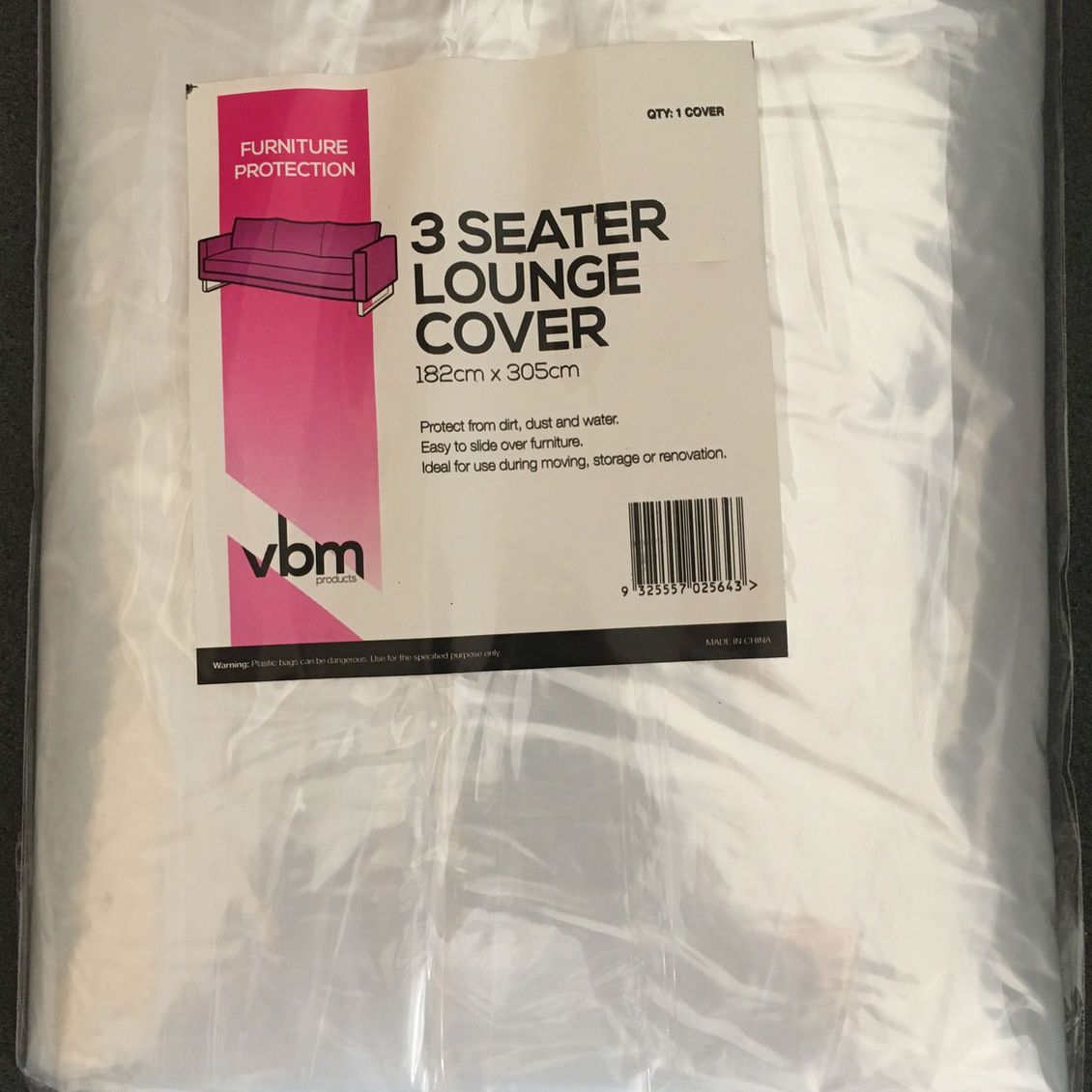 A white bag that says 3 seater lounge cover on it