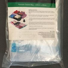 A vacuum sealed bag is sitting on top of a table.