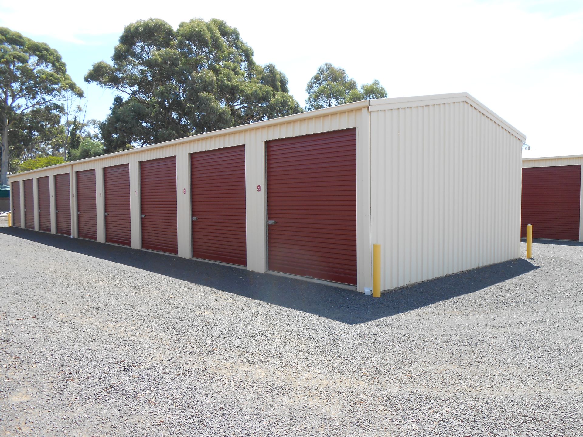 A long hallway filled with rows of storage units.