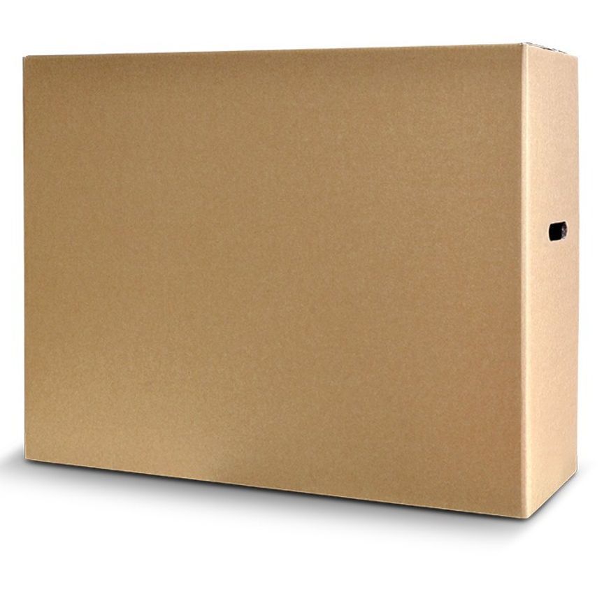 A brown cardboard box with a handle on the side