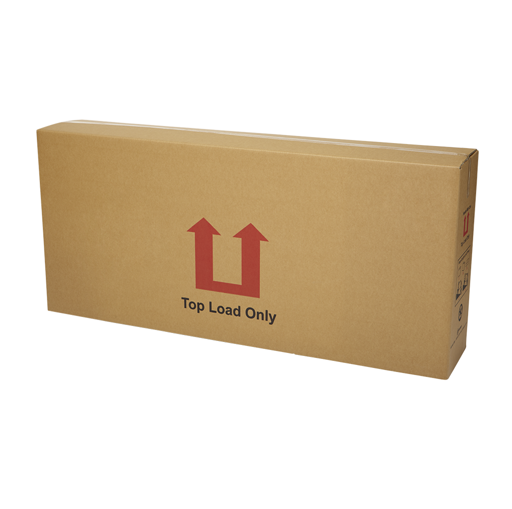 A cardboard box that says top load only on it