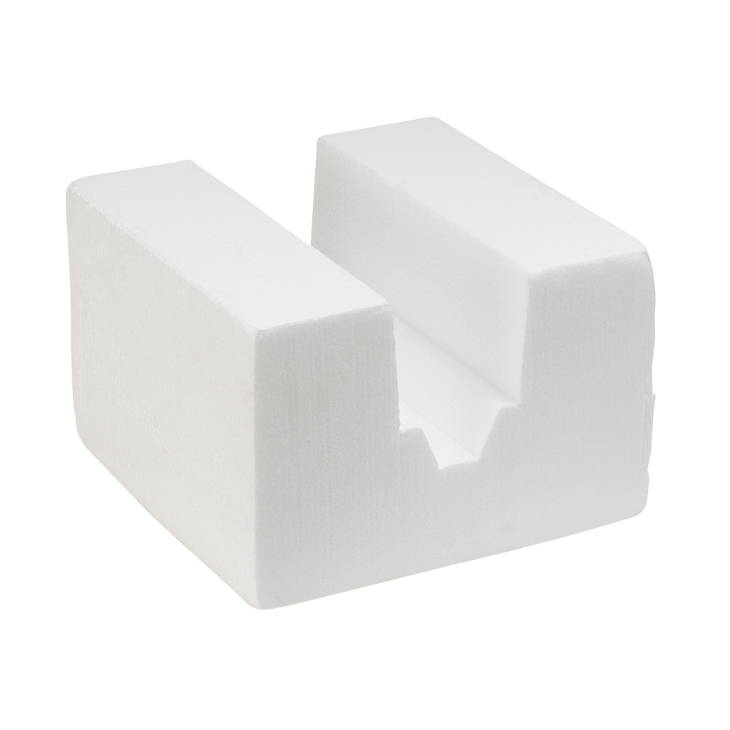 A white foam block with a hole in the middle on a white background.