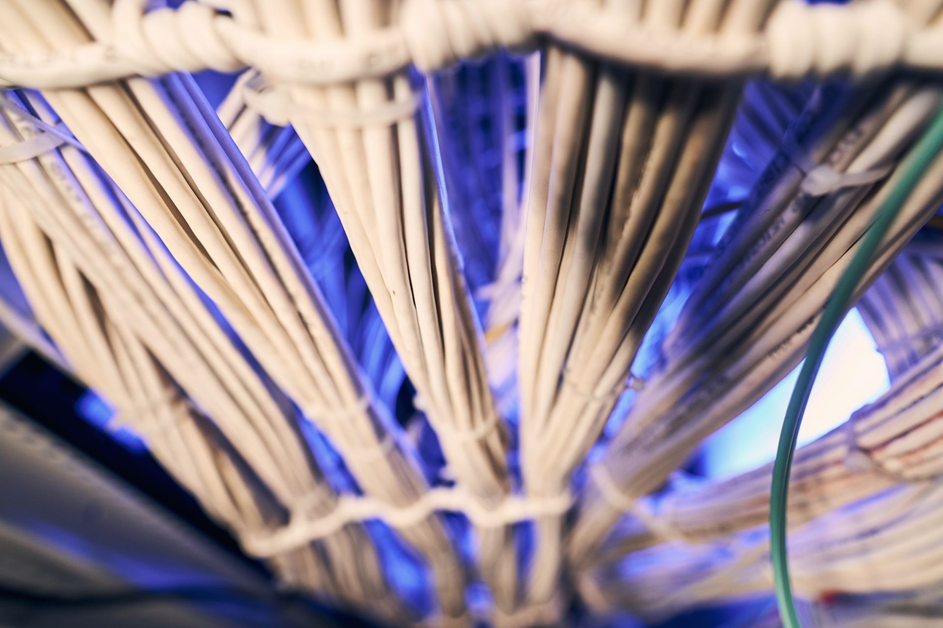 A close up of a fan with a blue light coming out of it