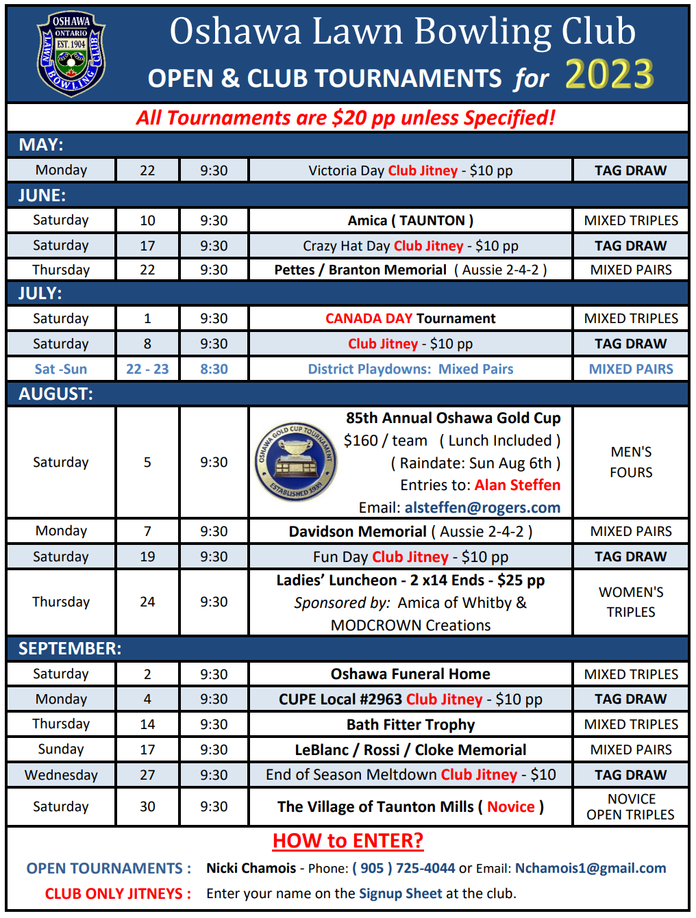 Oshawa Lawn Bowling Club Tournaments